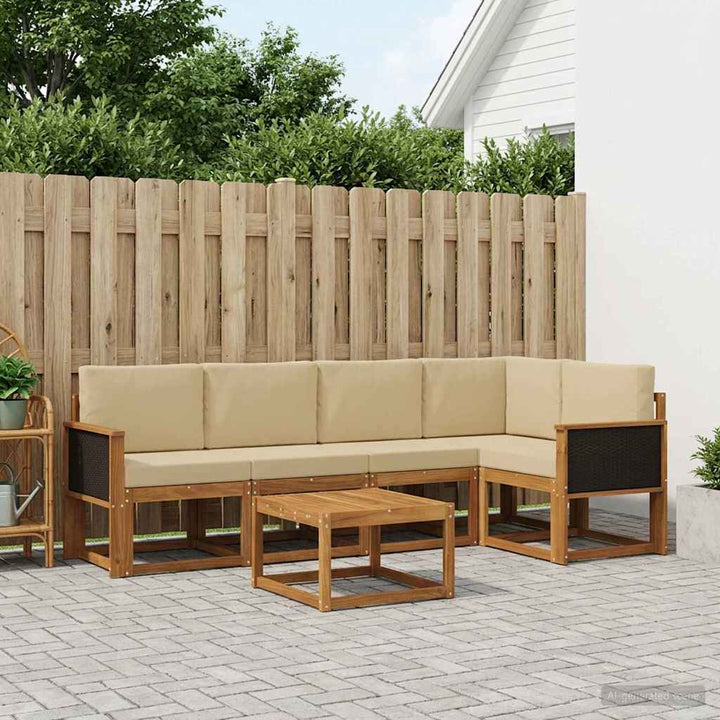 Udendørs sofagruppe 6 pcs Naturlig og Beige Massivt Akacietræ