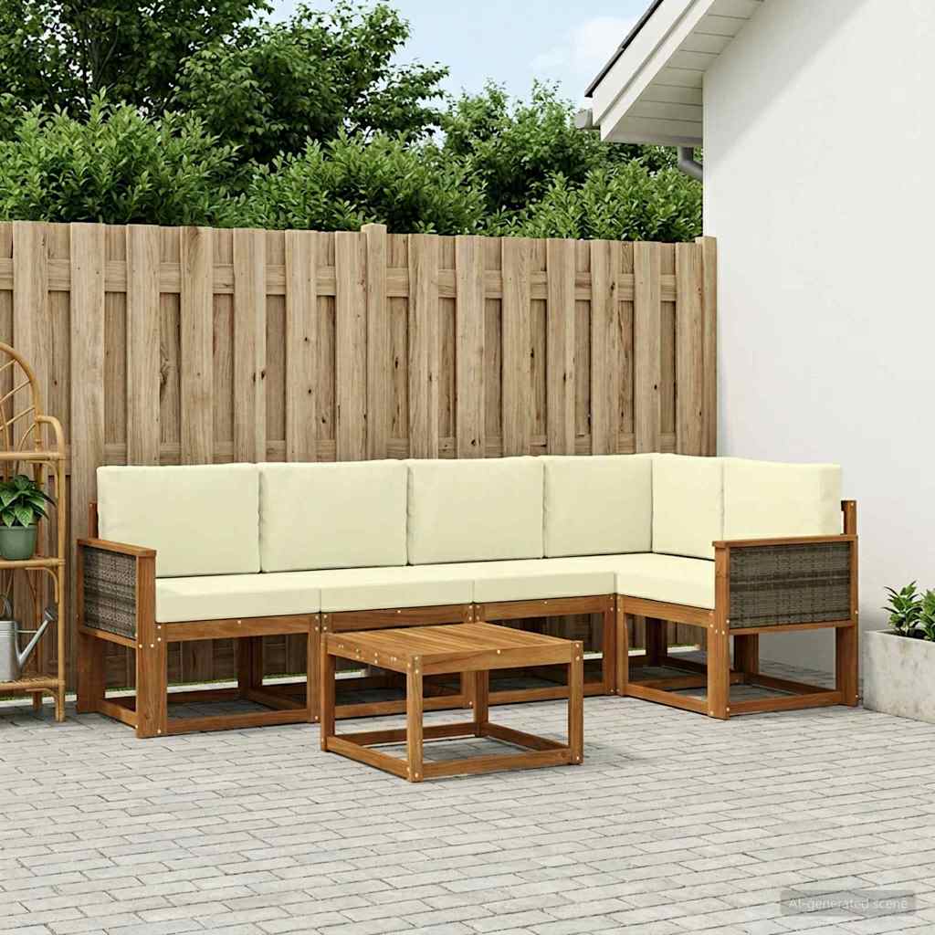Udendørs sofagruppe 6 pcs Naturlig og Fløde Massivt Akacietræ