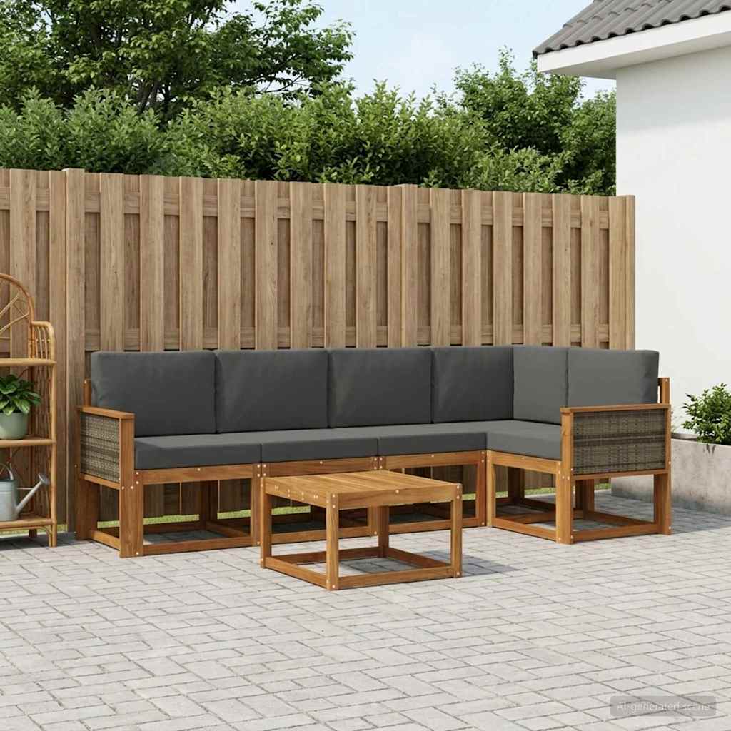 Udendørs sofagruppe med pude 6 pcs Naturlig og Antracit
