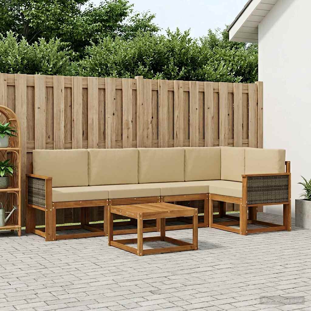 Udendørs sofagruppe 6 pcs Naturlig og Beige Massivt Akacietræ