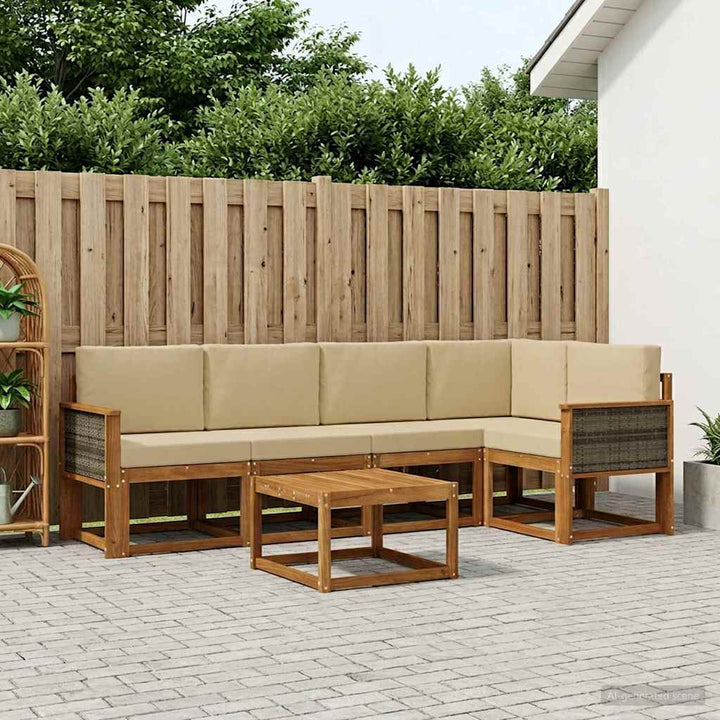 Udendørs sofagruppe 6 pcs Naturlig og Beige Massivt Akacietræ