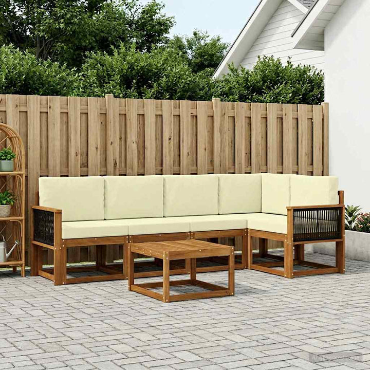 Udendørs sofagruppe 6 pcs Naturlig og Fløde Massivt Akacietræ