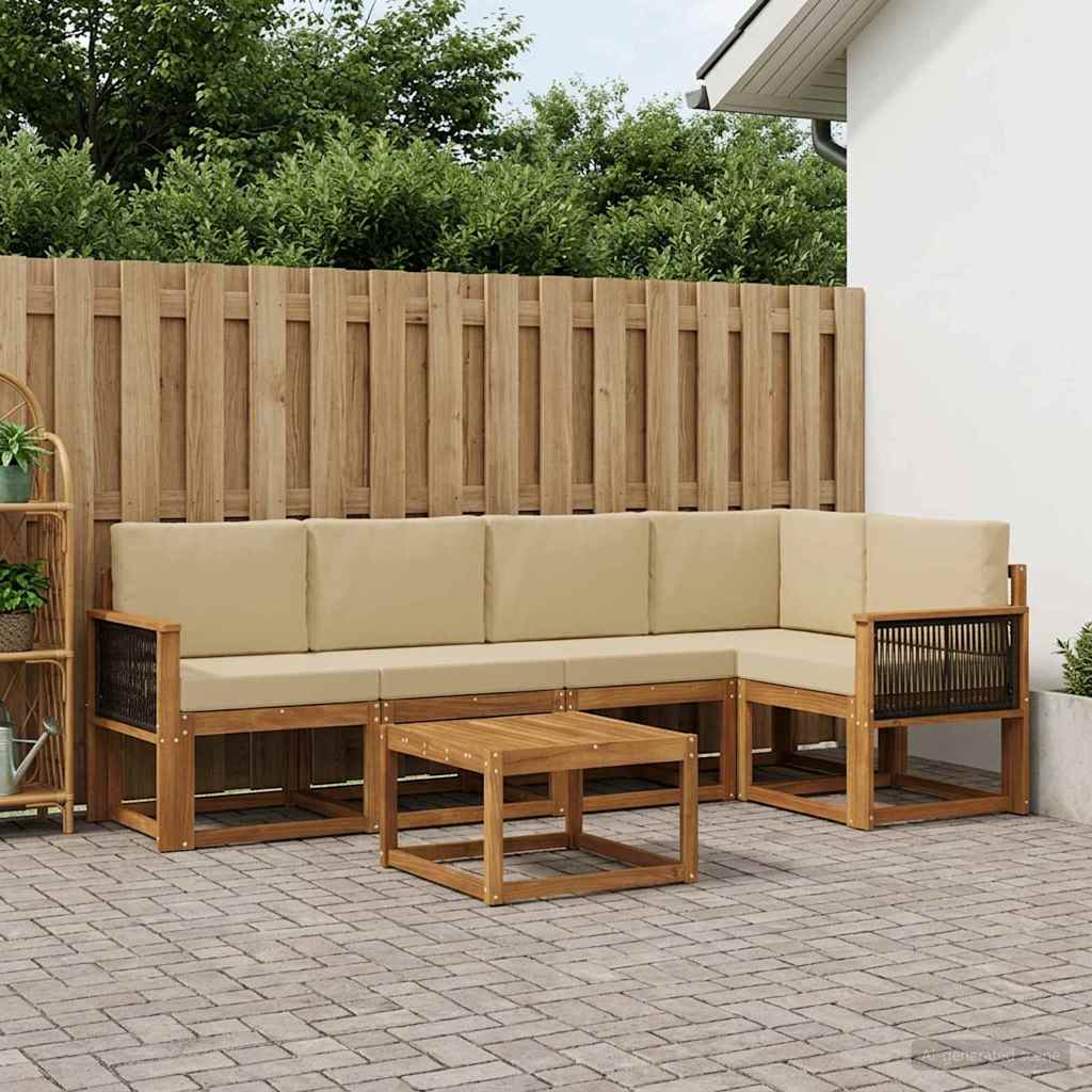 Udendørs sofagruppe 6 pcs Naturlig og Beige Massivt Akacietræ