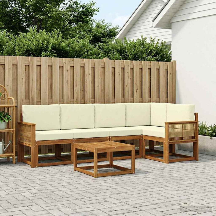 Udendørs sofagruppe 6 pcs Naturlig og Fløde Massivt Akacietræ