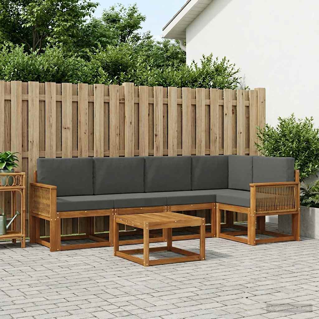 Udendørs sofagruppe med pude 6 pcs Naturlig og Antracit