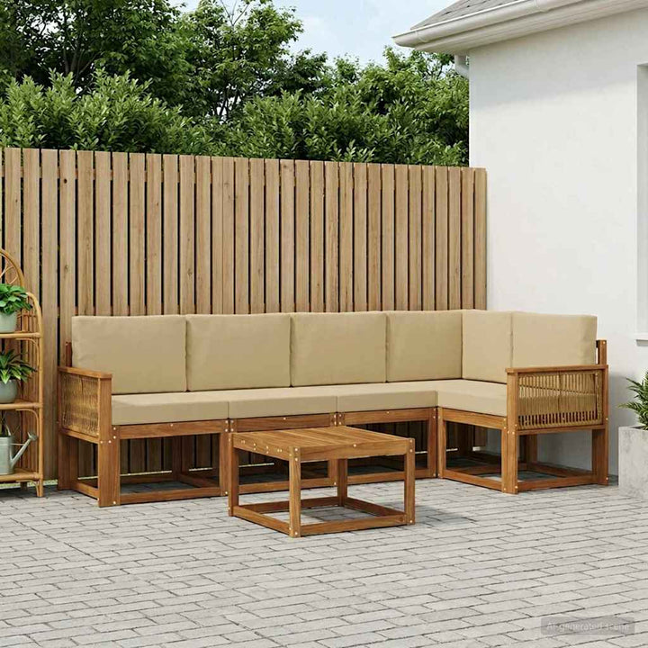Udendørs sofagruppe 6 pcs Naturlig og Beige Massivt Akacietræ
