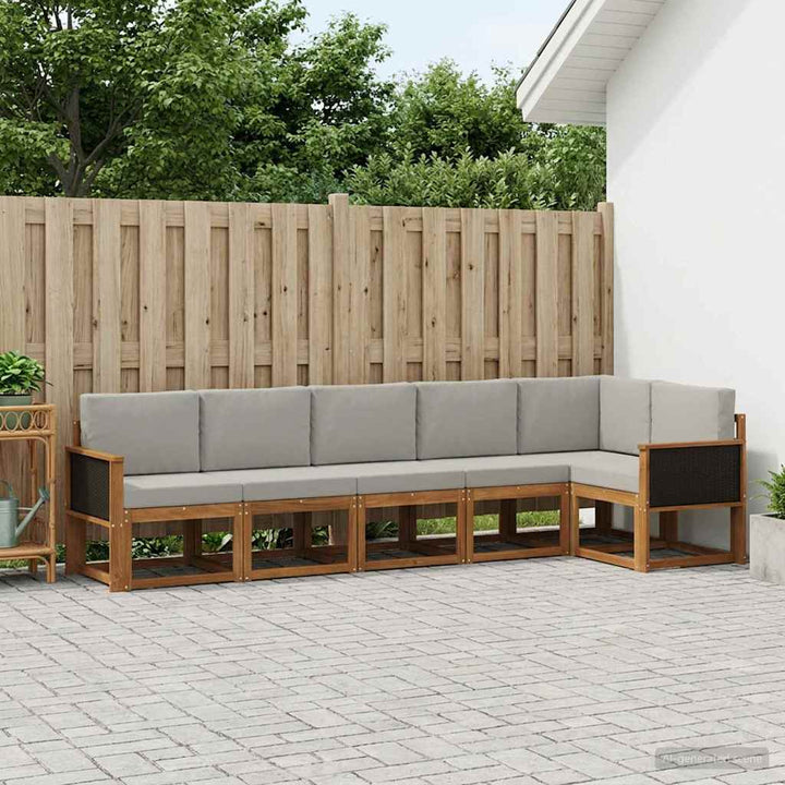 Udendørs sofagruppe 6 pcs Naturfarvet og lysegrå Polyester