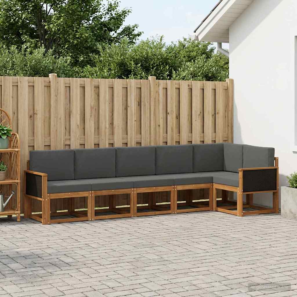 Udendørs sofagruppe 6 pcs Naturlig og Antracit Polyester