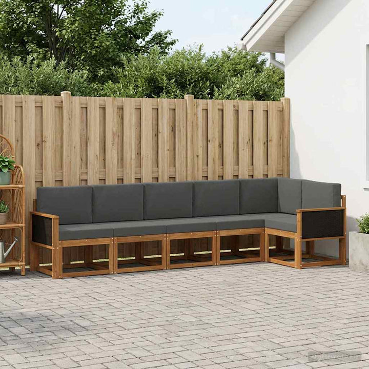 Udendørs sofagruppe 6 pcs Naturlig og Antracit Polyester