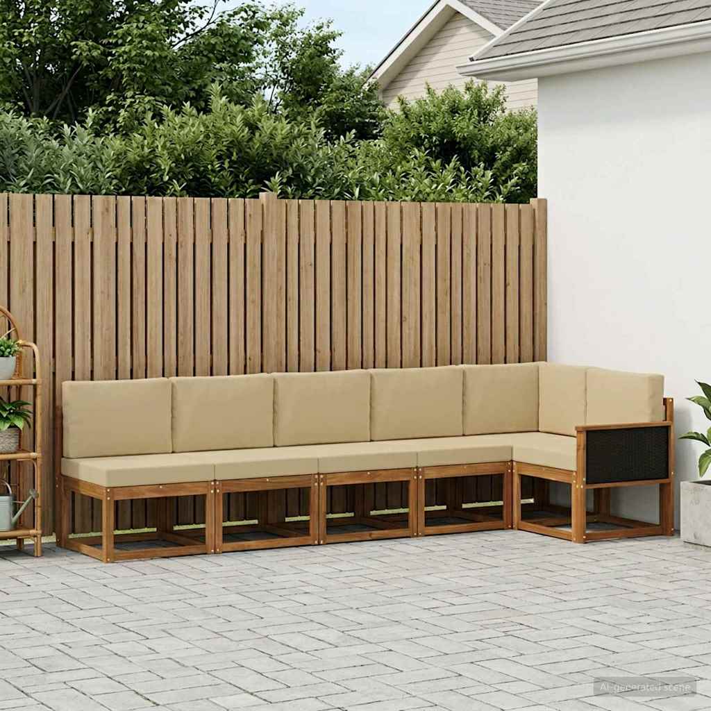 Udendørs sofagruppe med pude 6 pcs Naturlig og Beige Polyester