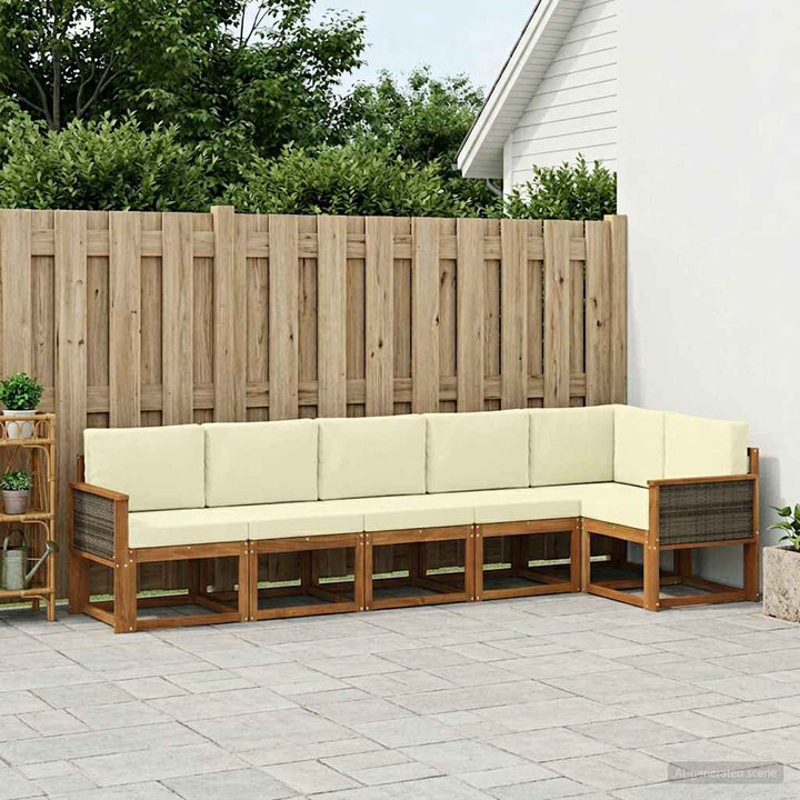 Udendørs sofagruppe med pude 6 pcs Naturlig og Fløde Polyester
