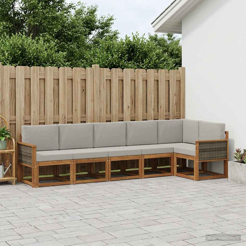 Udendørs sofagruppe 6 pcs Naturfarvet og lysegrå Polyester
