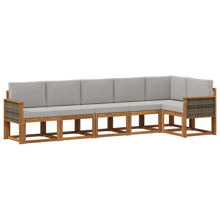Udendørs sofagruppe 6 pcs Naturfarvet og lysegrå Polyester