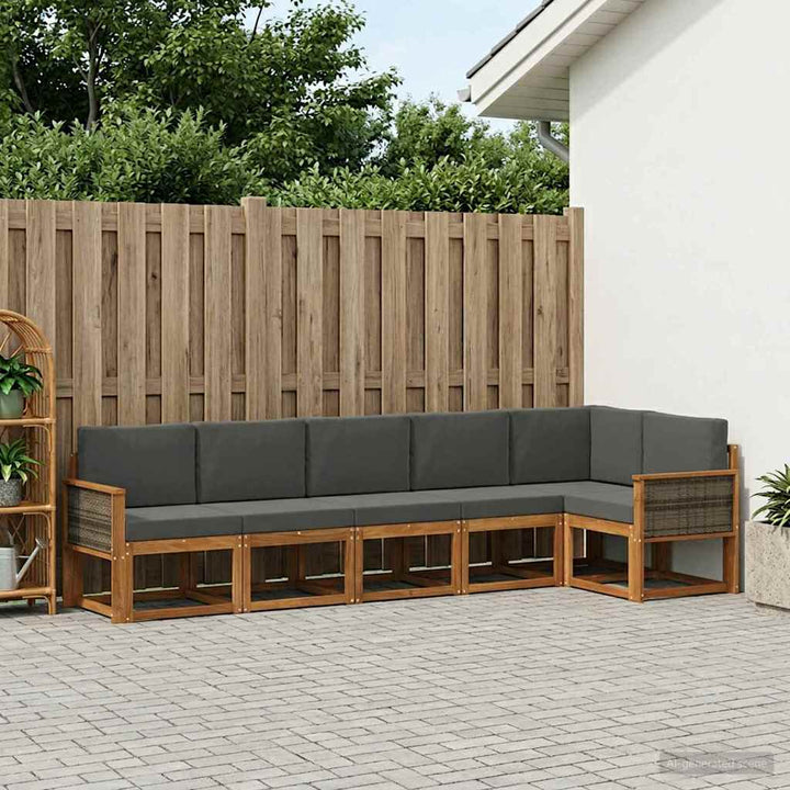 Udendørs sofagruppe 6 pcs Naturlig og Antracit Polyester