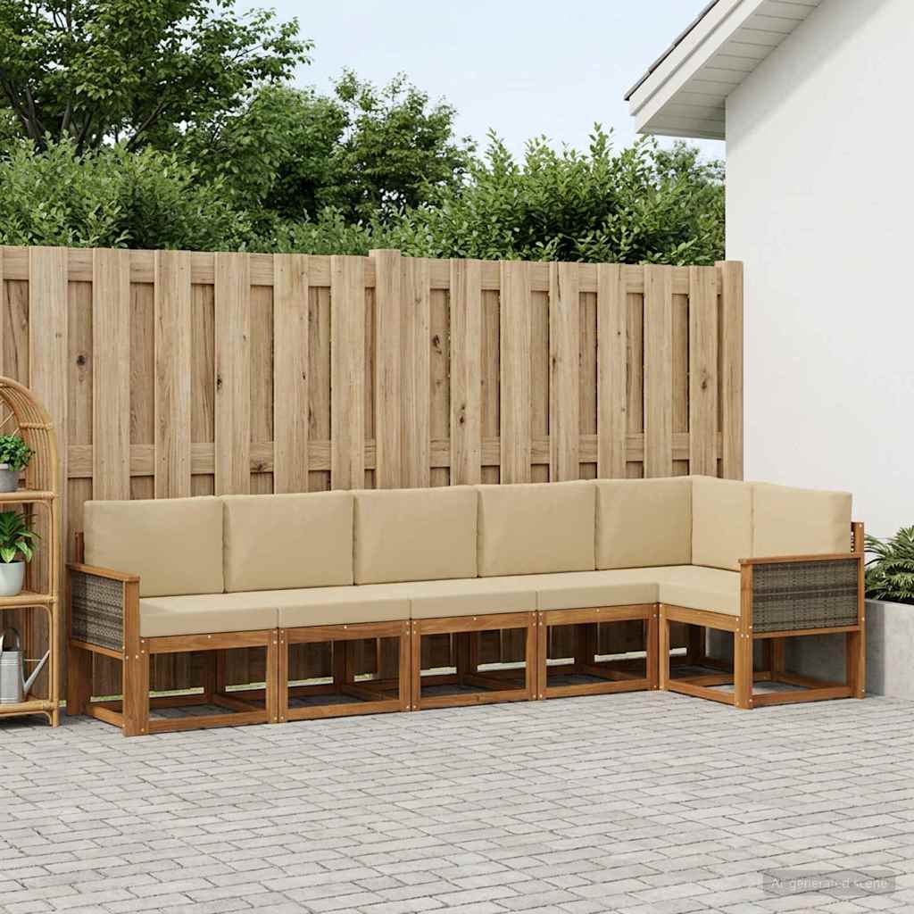 Udendørs sofagruppe med pude 6 pcs Naturlig og Beige Polyester