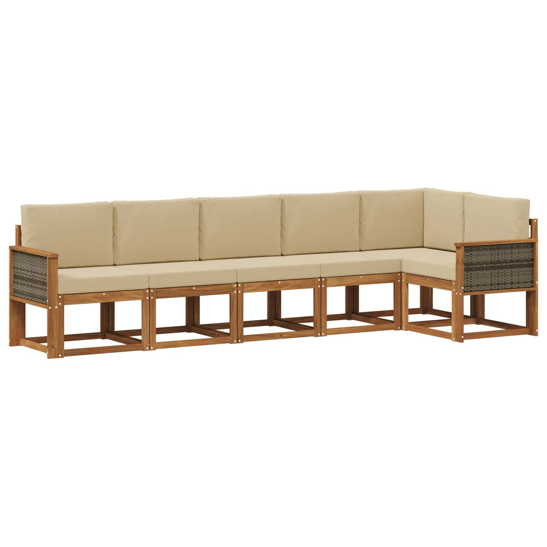 Udendørs sofagruppe med pude 6 pcs Naturlig og Beige Polyester