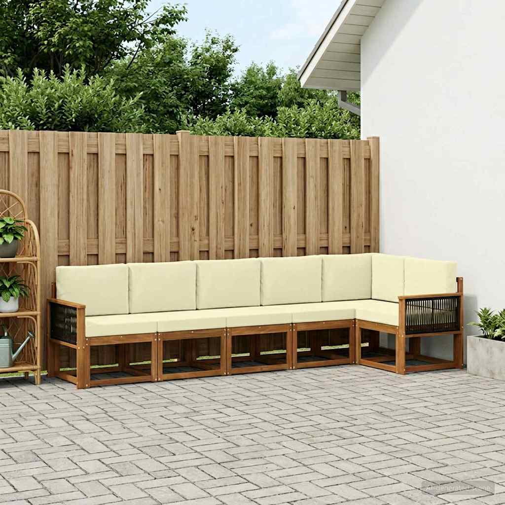 Udendørs sofagruppe med pude 6 pcs Naturlig og Fløde Polyester