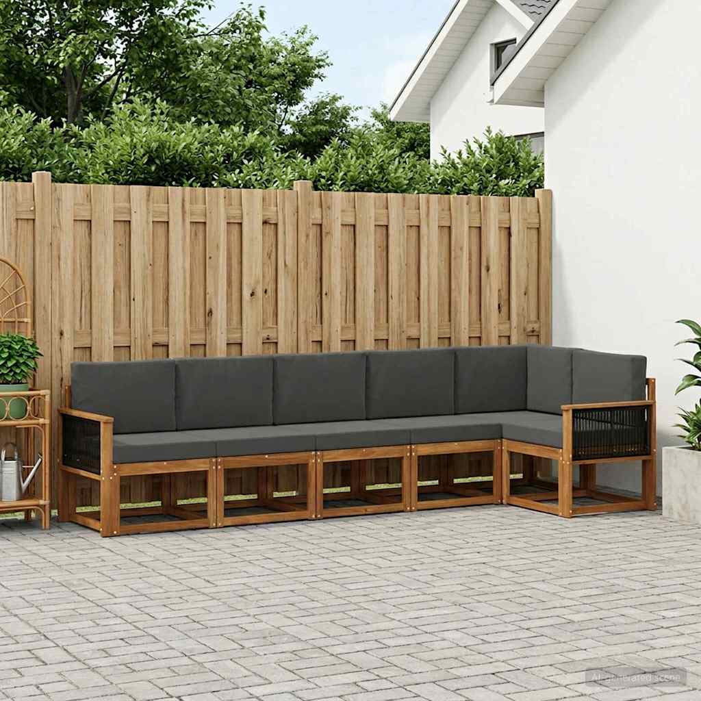 Udendørs sofagruppe 6 pcs Naturlig og Antracit Polyester