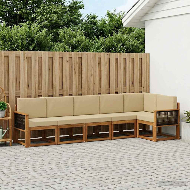 Udendørs sofagruppe med pude 6 pcs Naturlig og Beige Polyester