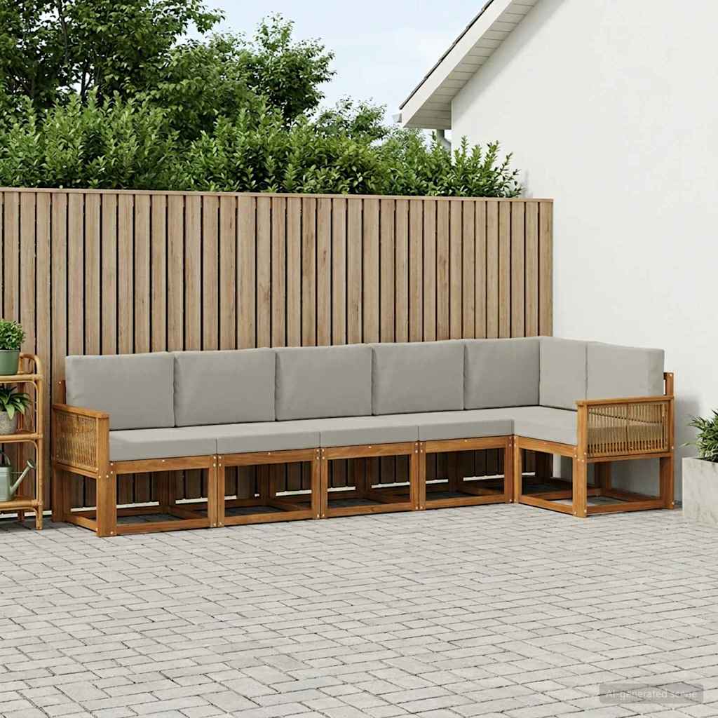 Udendørs sofagruppe 6 pcs Naturfarvet og lysegrå Polyester