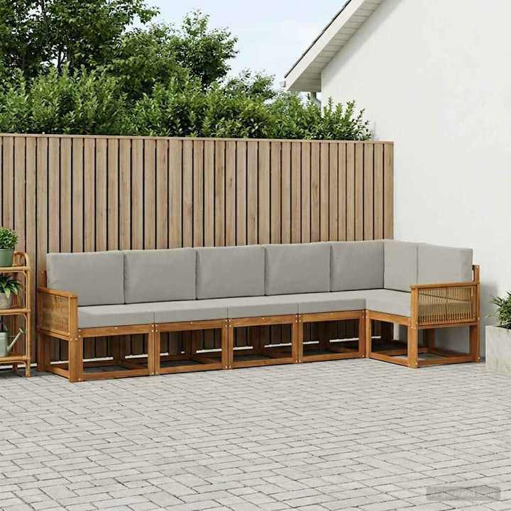 Udendørs sofagruppe 6 pcs Naturfarvet og lysegrå Polyester