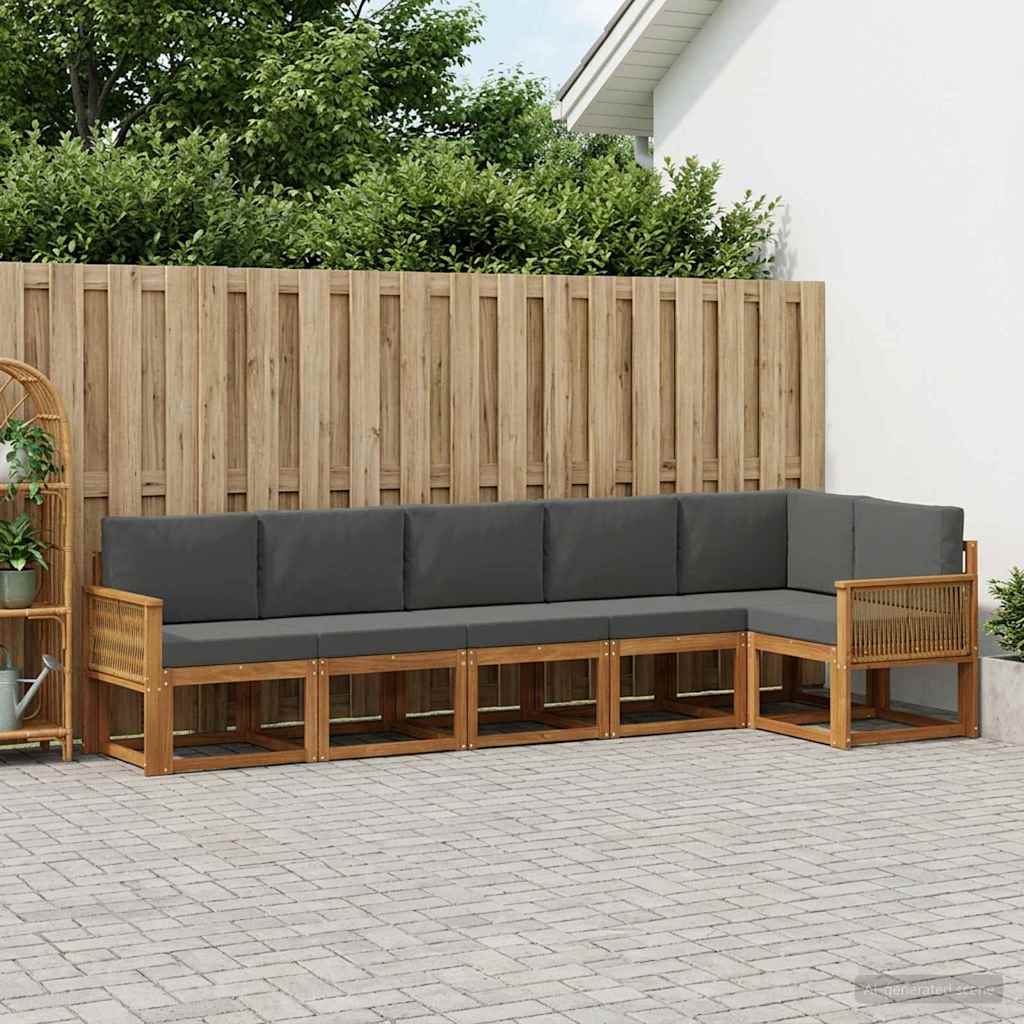 Udendørs sofagruppe 6 pcs Naturlig og Antracit Polyester