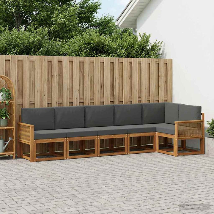 Udendørs sofagruppe 6 pcs Naturlig og Antracit Polyester