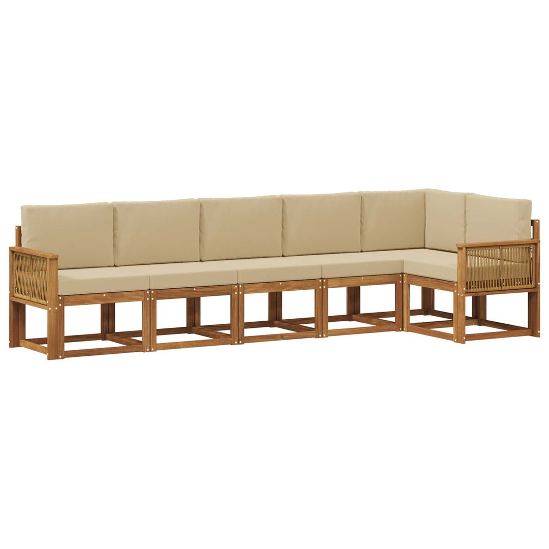 Udendørs sofagruppe med pude 6 pcs Naturlig og Beige Polyester