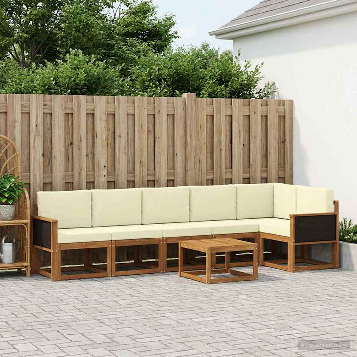 Udendørs sofagruppe med pude 7 pcs Naturlig og Fløde Polyester