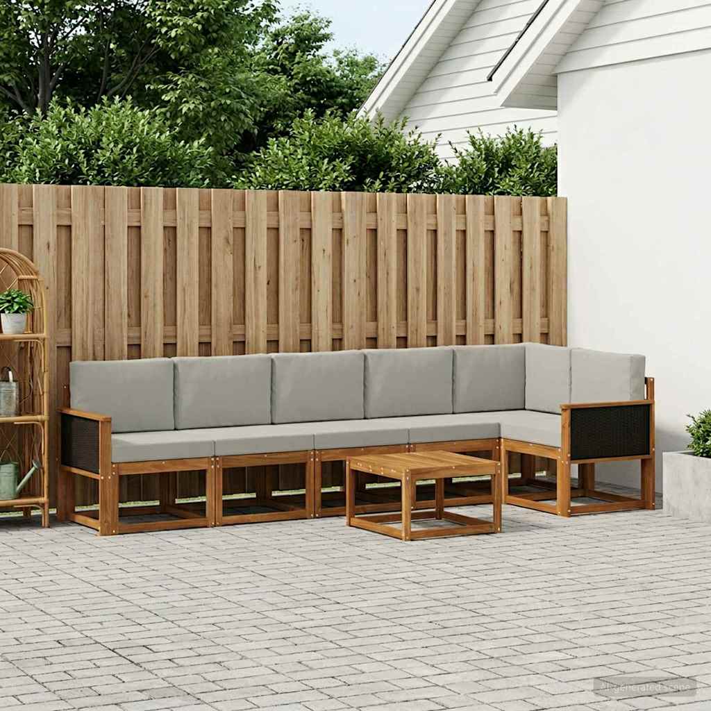Udendørs sofagruppe 7 pcs Naturfarvet og lysegrå Polyester