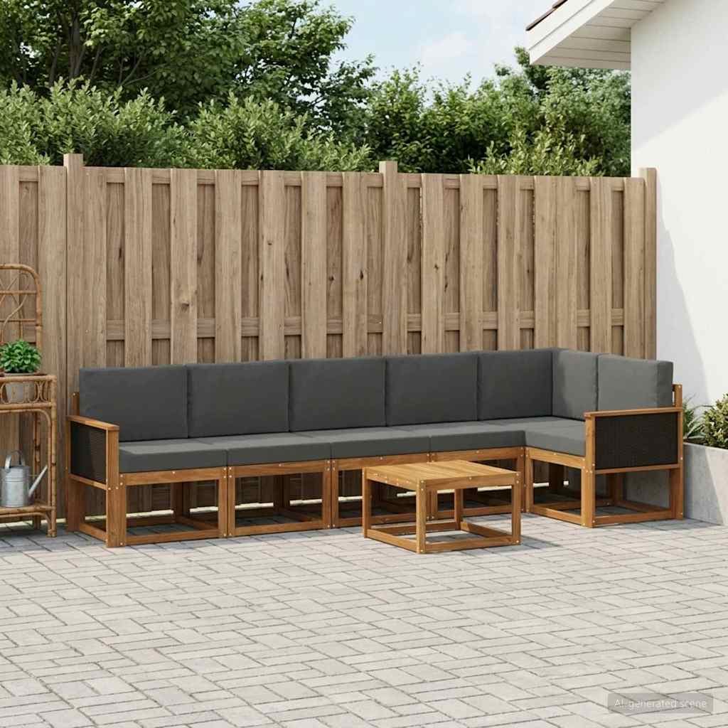 Udendørs sofagruppe 7 pcs Naturlig og Antracit Polyester