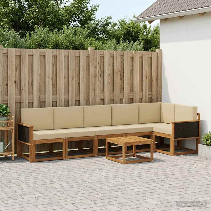 Udendørs sofagruppe med pude 7 pcs Naturlig og Beige Polyester