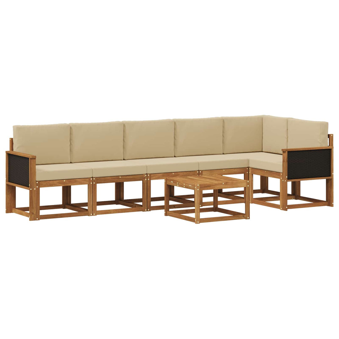 Udendørs sofagruppe med pude 7 pcs Naturlig og Beige Polyester