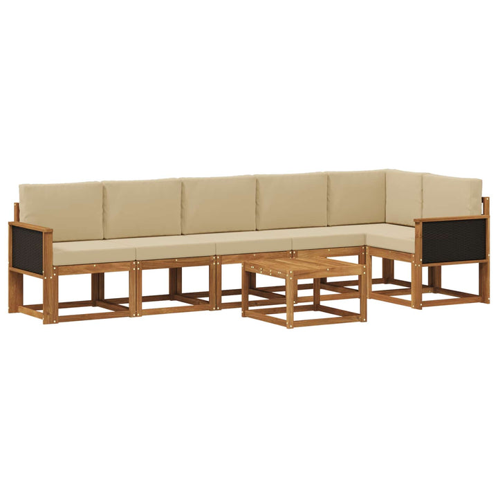 Udendørs sofagruppe med pude 7 pcs Naturlig og Beige Polyester