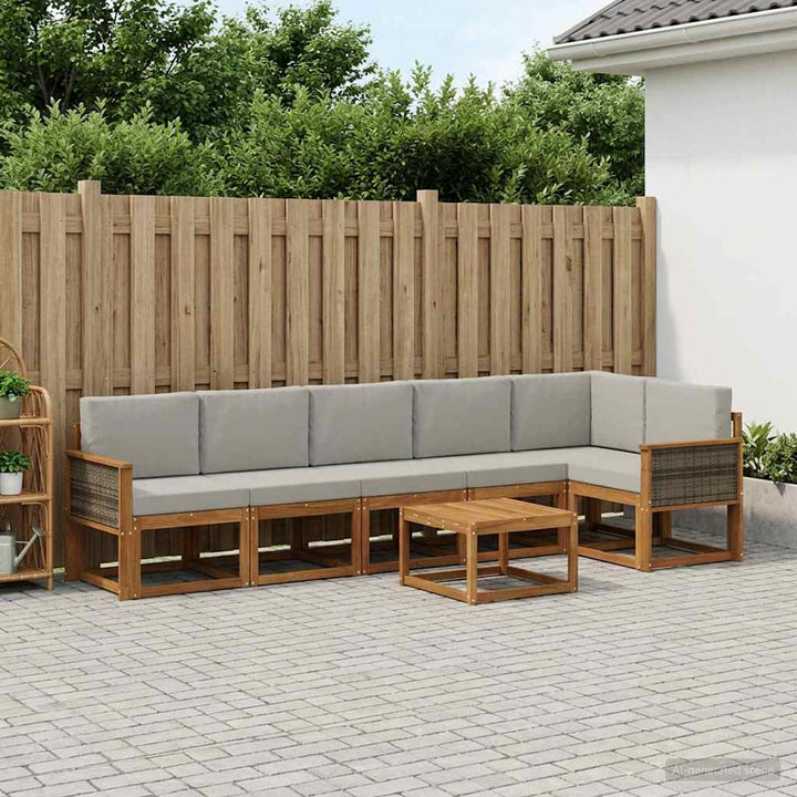 Udendørs sofagruppe 7 pcs Naturfarvet og lysegrå Polyester