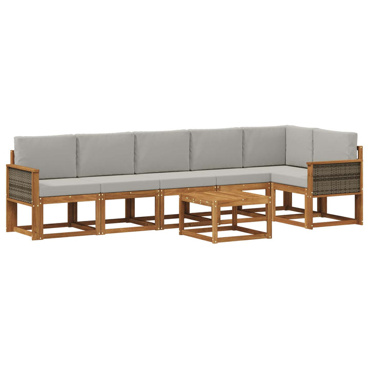 Udendørs sofagruppe 7 pcs Naturfarvet og lysegrå Polyester