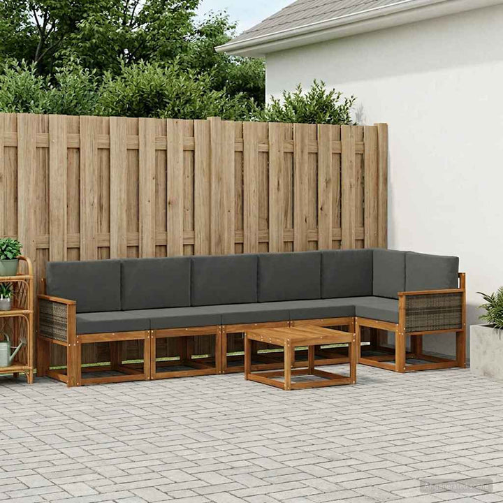 Udendørs sofagruppe 7 pcs Naturlig og Antracit Polyester