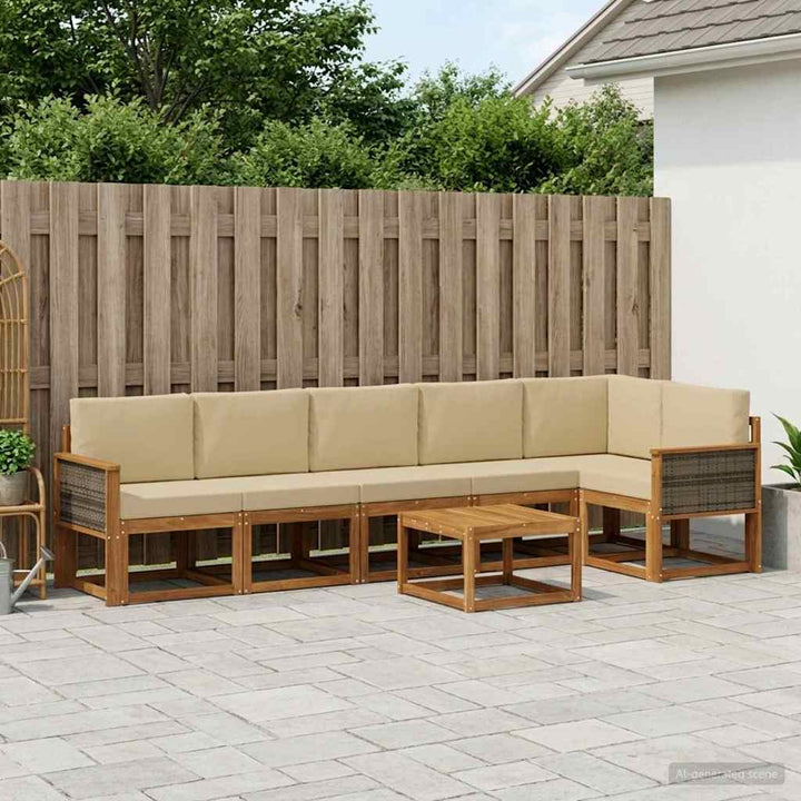 Udendørs sofagruppe med pude 7 pcs Naturlig og Beige Polyester