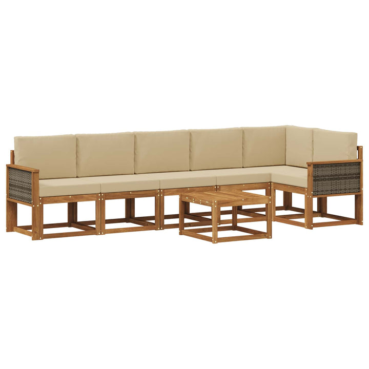 Udendørs sofagruppe med pude 7 pcs Naturlig og Beige Polyester
