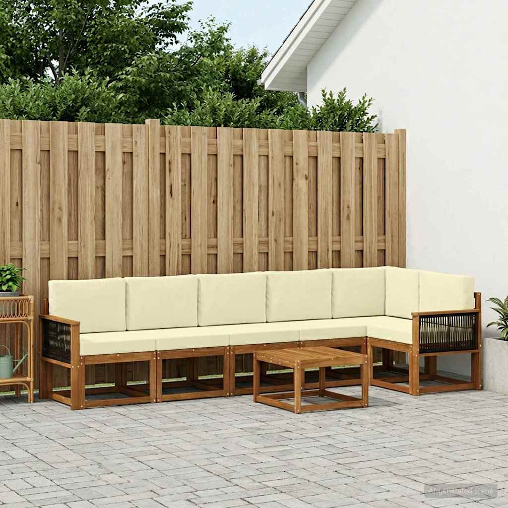 Udendørs sofagruppe med pude 7 pcs Naturlig og Fløde Polyester