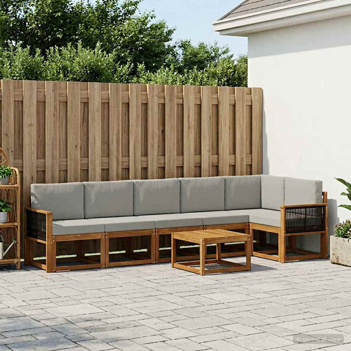Udendørs sofagruppe 7 pcs Naturfarvet og lysegrå Polyester