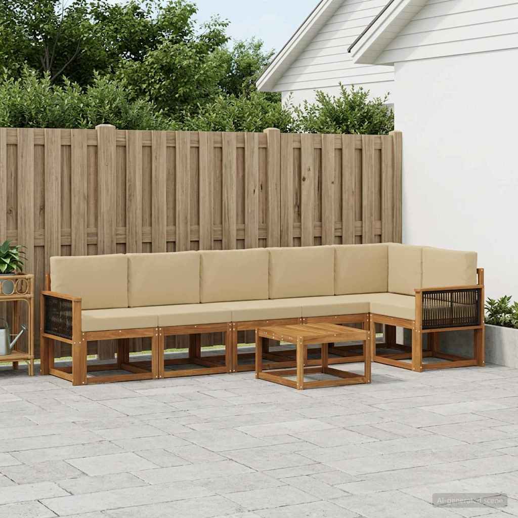 Udendørs sofagruppe med pude 7 pcs Naturlig og Beige Polyester