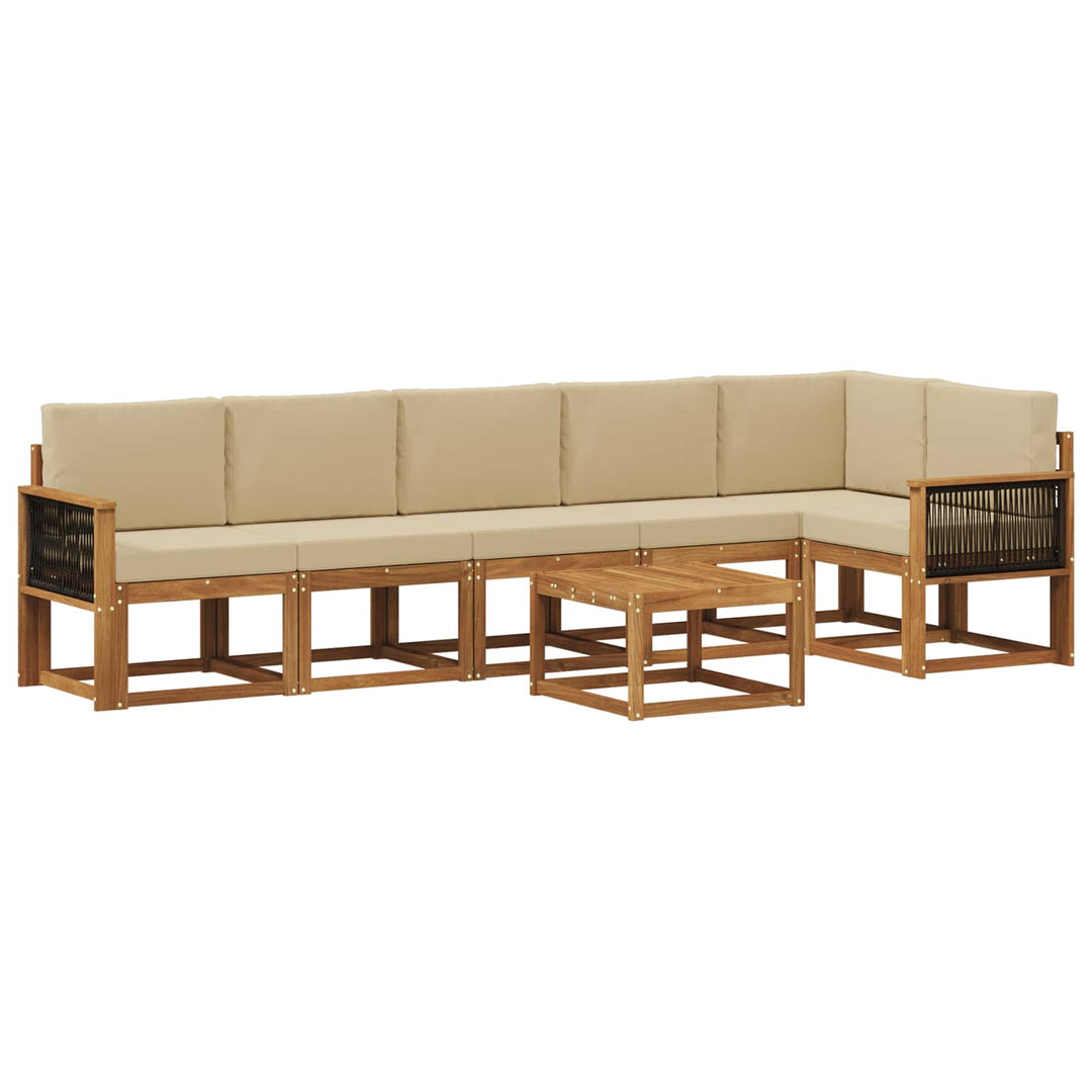 Udendørs sofagruppe med pude 7 pcs Naturlig og Beige Polyester