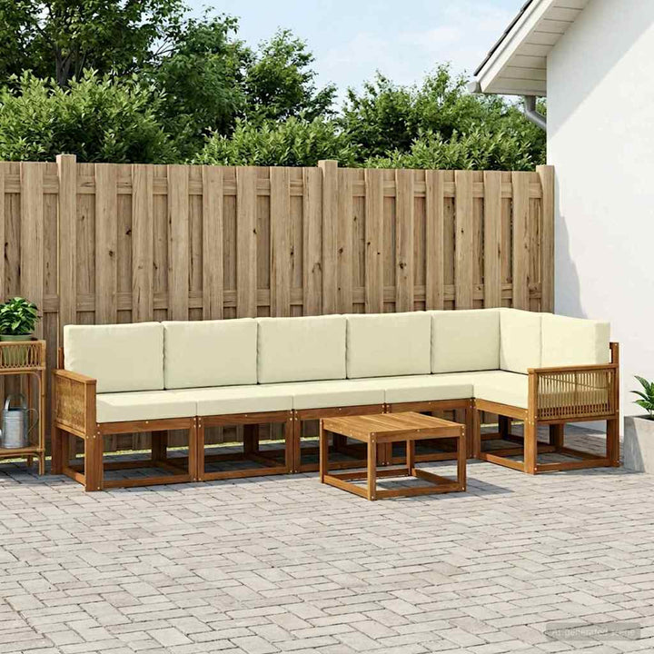 Udendørs sofagruppe med pude 7 pcs Naturlig og Fløde Polyester