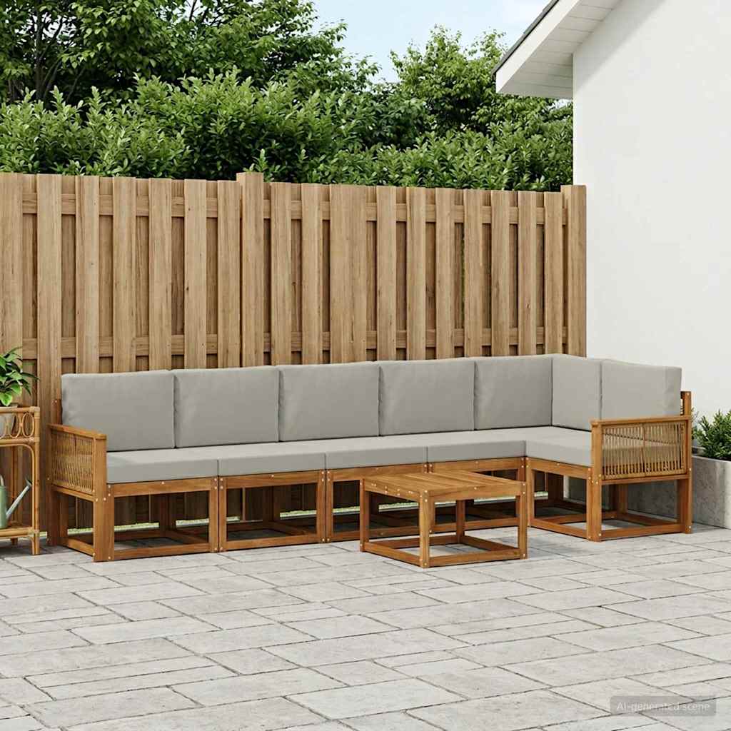 Udendørs sofagruppe 7 pcs Naturfarvet og lysegrå Polyester