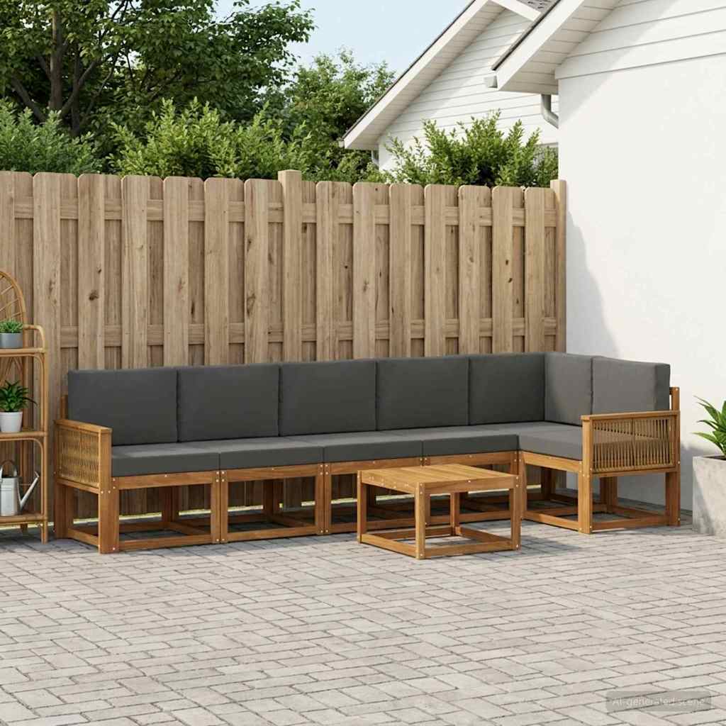 Udendørs sofagruppe 7 pcs Naturlig og Antracit Polyester