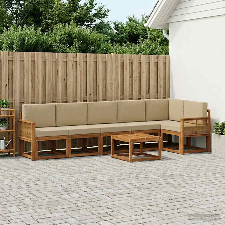 Udendørs sofagruppe med pude 7 pcs Naturlig og Beige Polyester
