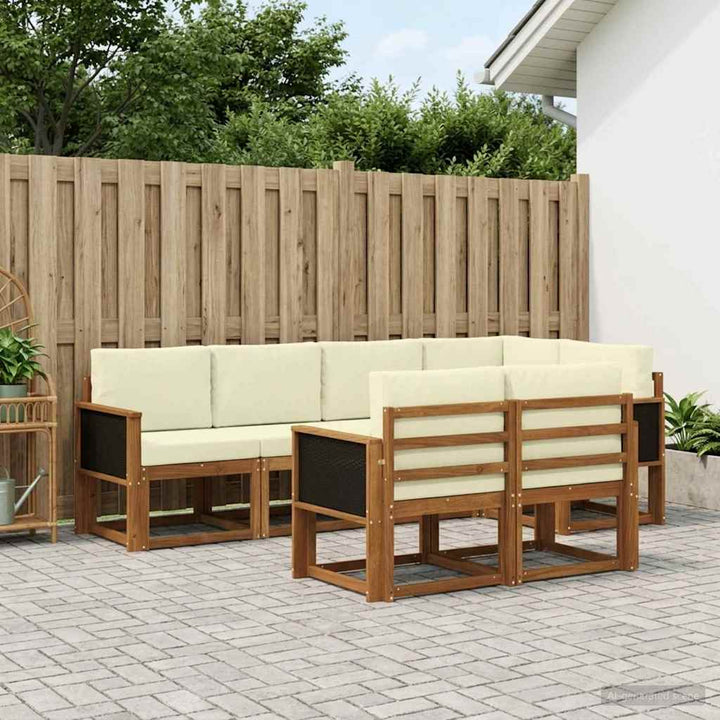 Udendørs sofagruppe med pude 7 pcs Naturlig og Fløde Polyester