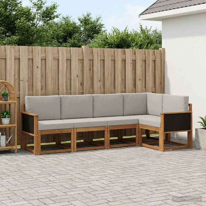 Udendørs sofagruppe 7 pcs Naturfarvet og lysegrå Polyester