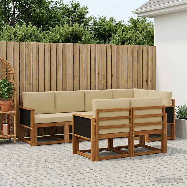 Udendørs sofagruppe med pude 7 pcs Naturlig og Beige Polyester
